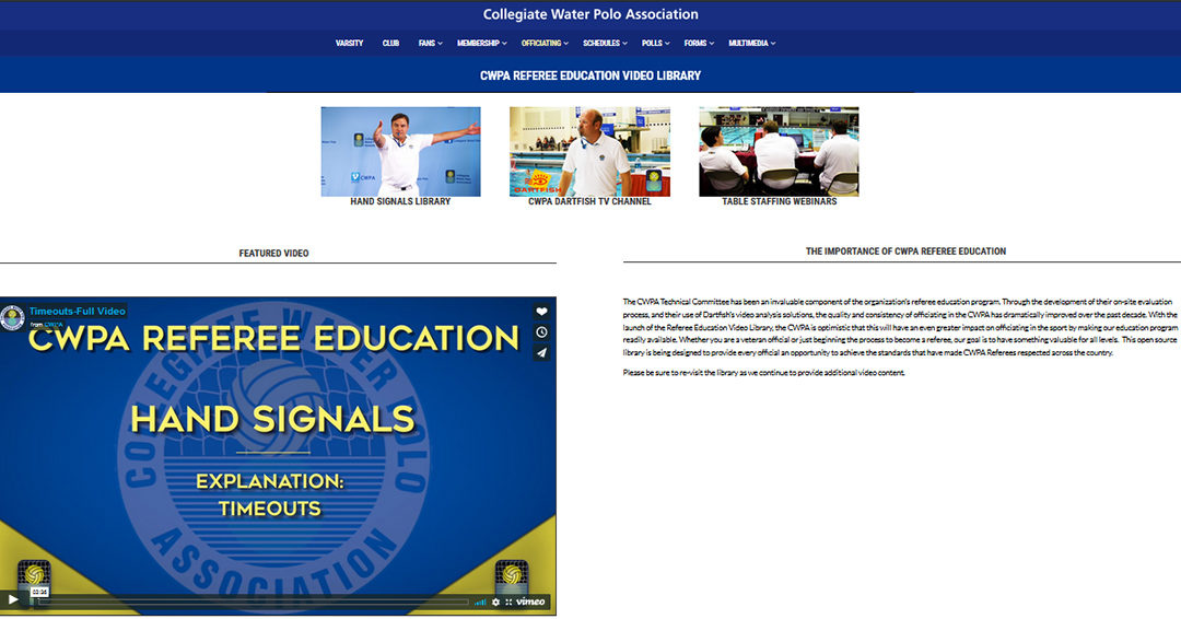 Check Out the Collegiate Water Polo Association Referee Education Video Library