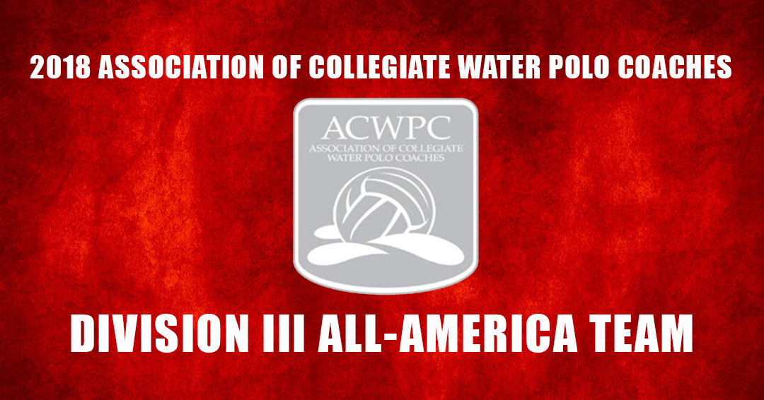 Association of Collegiate Water Polo Coaches Releases 2018 Women’s Division III All-America Team