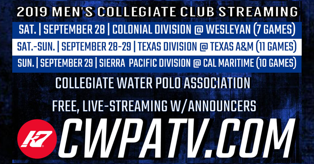 Collegiate Water Polo Association to Stream 28 Men’s Collegiate Club Games from Colonial, Sierra Pacific & Texas Divisions on September 28-29