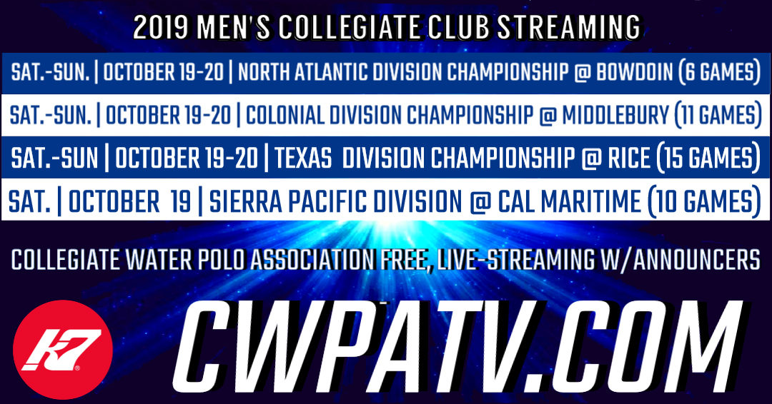 Collegiate Water Polo Association to Stream 42 Men’s Collegiate Club Games from North Atlantic, Colonial & Texas Division Championships; Sierra Pacific Division on October 19-20