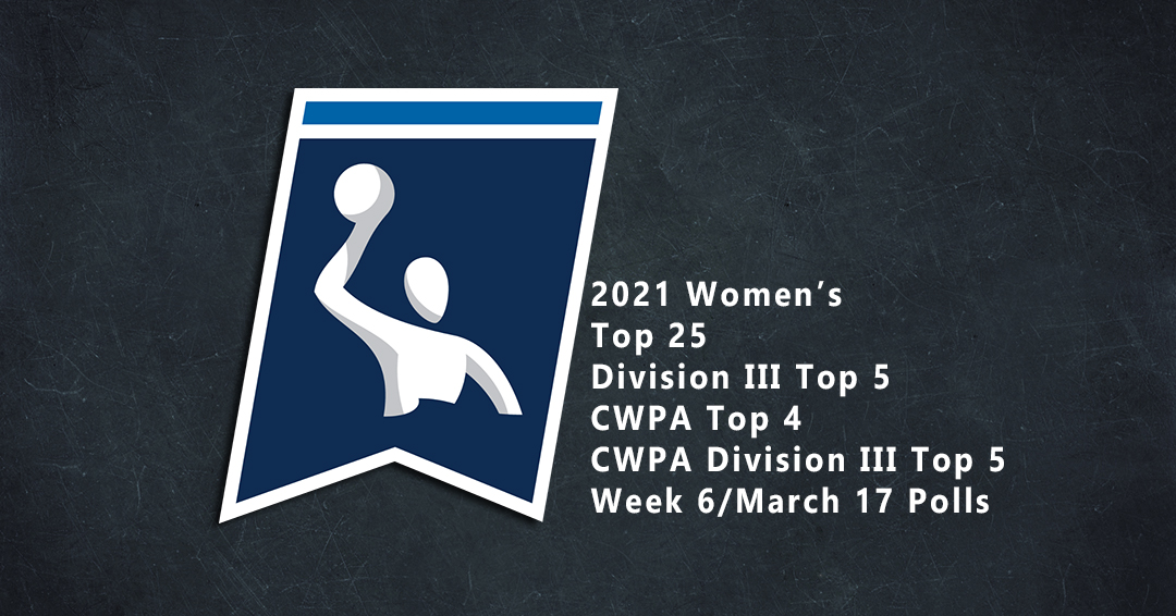 Collegiate Water Polo Association Releases 2021 Women’s Varsity Week 6/March 17 Top 25, Division III Top 5, CWPA Top 4 & CWPA Division III Top 5 Polls