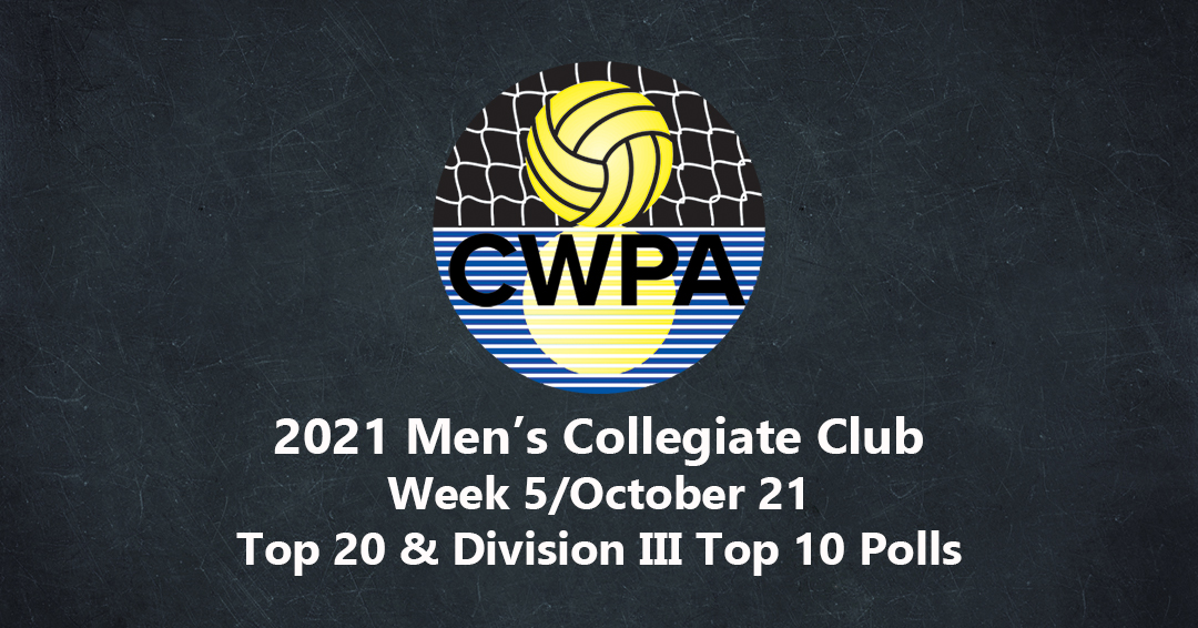 Collegiate Water Polo Association Releases 2021 Week 5/October 21 Men’s Collegiate Club Top 20 & Division III Top 10 Polls