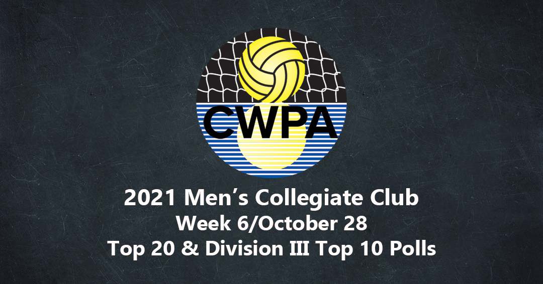 Collegiate Water Polo Association Releases 2021 Week 6/October 28 Men’s Collegiate Club Top 20 & Division III Top 10 Polls