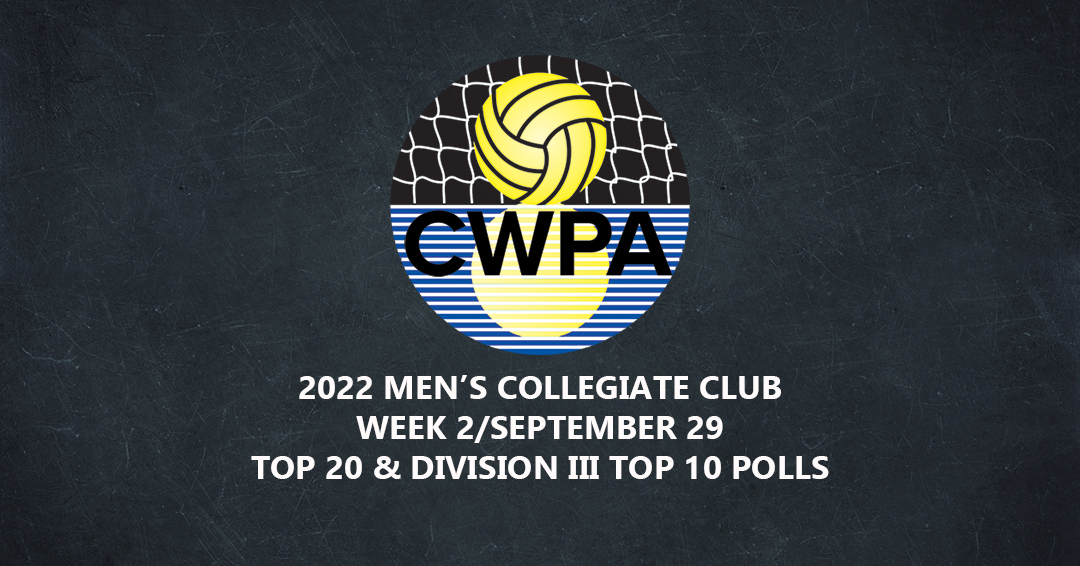 Collegiate Water Polo Association Releases 2022 Men’s Collegiate Club Week 2/September 29 Top 20 & Division III Top 10 Polls; University of Michigan & Washington University in St. Louis Top the Groups