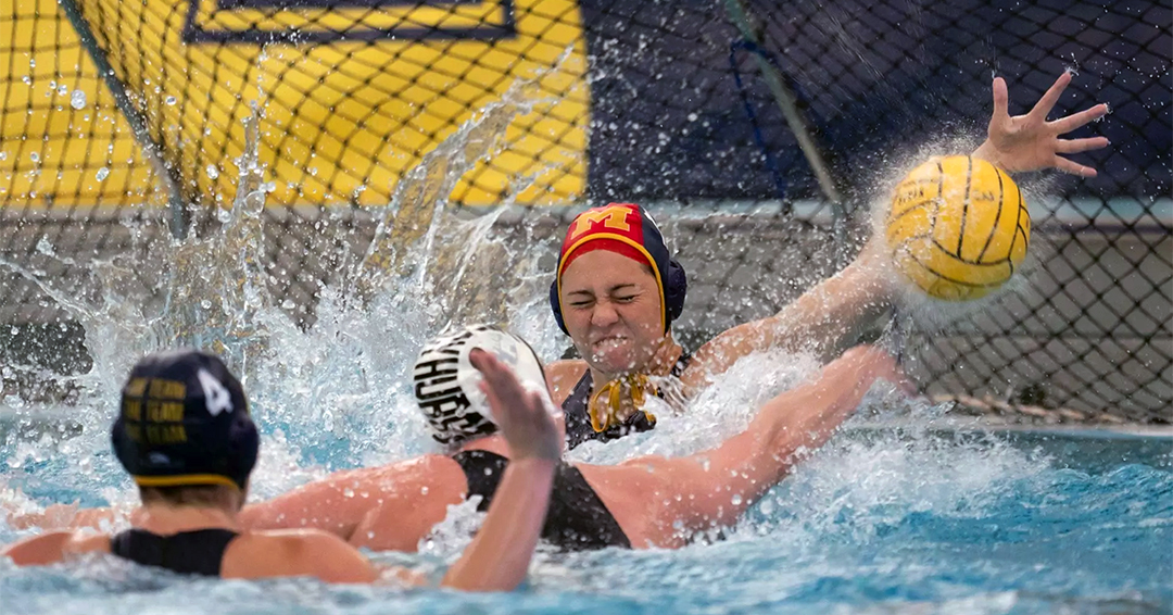 No. 15 University of Michigan Fends Off Mercyhurst University, 18-2, in Collegiate Water Polo Association Contest During Wolverine Invitational